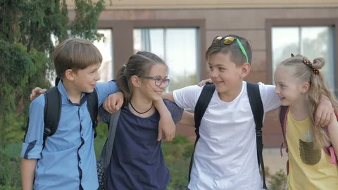 Portrait of happy schoolkids while going to school Video stock 108599229