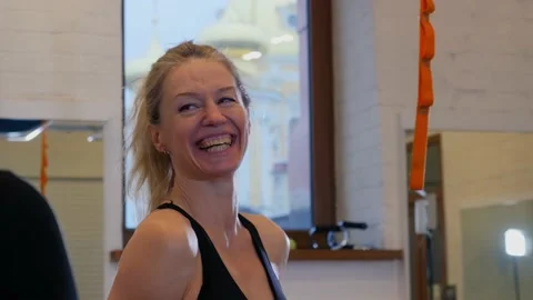 Portrait of happy smiling middle aged woman at gym Video stock 232113091