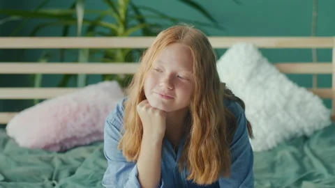 Portrait of Happy, Smiling Red Haired Teenage Girl. Adolescence Concept. Stock Footage 219589836