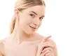 The portrait of the happy woman on the white background Photo