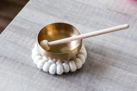 A portrait of a himalayan bowl, also called a tibetan singing bowl, with a .. Stock Photos