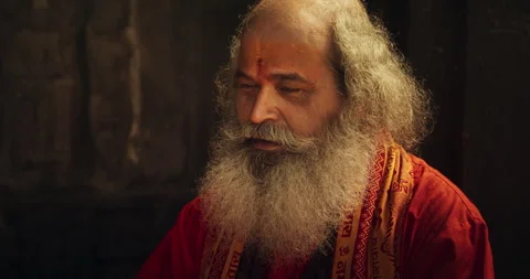 Portrait of a Hindu Monk in a Temple Stock Footage 260728292