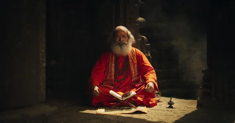Portrait of a Hindu Monk in a Temple Stock Footage 260729412