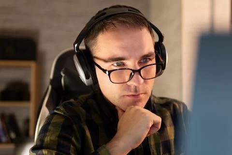 Portrait of his he nice attractive focused professional guy coding programmin Stock Photos