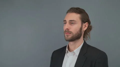 Portrait of his he nice-looking attractive lovely masculine bearded guy folded Stock Footage 154502453