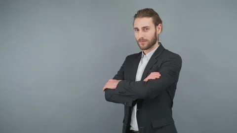 Portrait of his he nice-looking attractive masculine cheerful cheery bearded Stock Footage 154502620