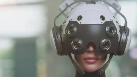 Portrait of a human machine or robot looking at the viewer Stock Footage 291921460