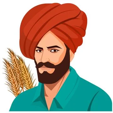 Portrait of Indian farmer Stock Illustration