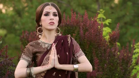 Portrait of Indian girl with mehndi patterns. Stock Footage