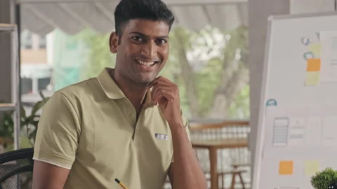 Portrait of Indian Mobile App Developer at Office Workplace Stock-Footage 232421044