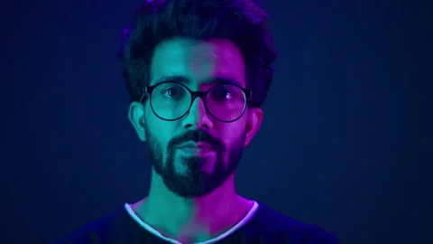 Portrait Indian serious man developer coding worker looking internet technology Stock Footage 242765705