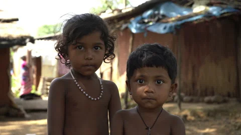 Portrait of Indian village children, IndiaStock Footage