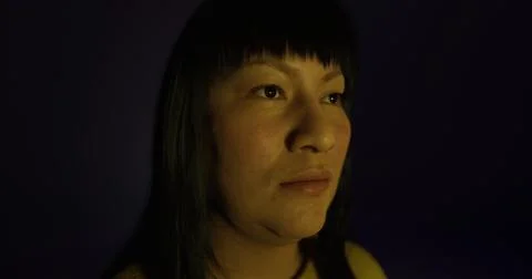 Portrait of an individual against a violet backdrop showcasing contemplation Stock Illustration