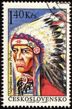 Portrait of injun chieftain on post stamp Stock Photos