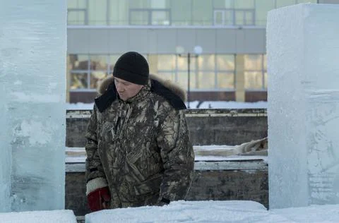Portrait of an installer at the ice panel 写真素材