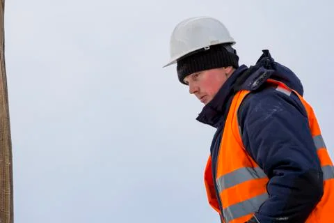 Portrait of installer at unloading ice blocks 스톡 사진