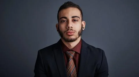 Portrait, intern and man in studio with confidence, pride and skill develop.. Stock Photos
