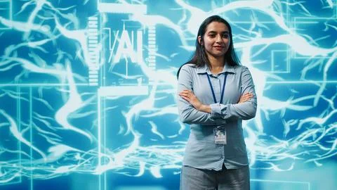 Portrait of joyful admin tasked with AI applications development Stock Photos