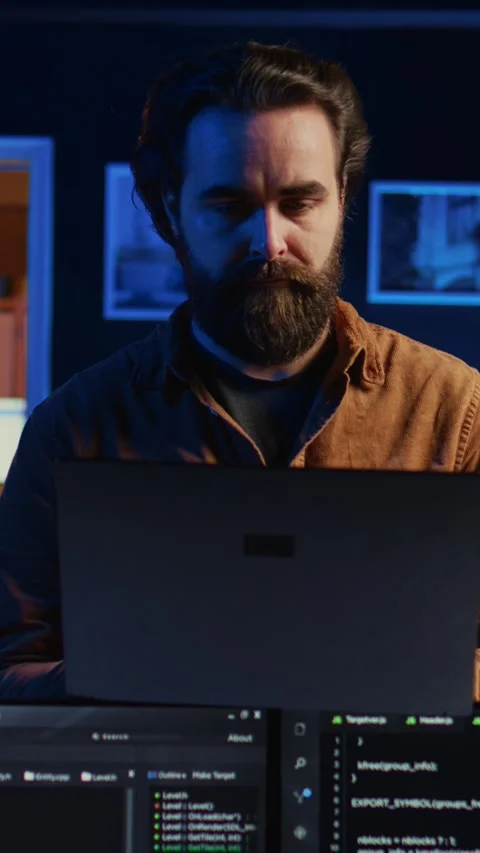 Portrait of joyful developer writing lines of code on notebook, close up Stock Footage 264509205