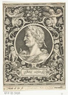 Portrait of Julius Caesar in medallion inside rectangular picture frame wi... Stock Photos