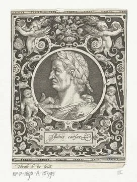 Portrait of Julius Caesar in medallion inside rectangular picture frame wi... Stock Photos