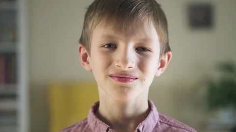 Portrait of kid boy on home background Spbd. Healthy active lifestyle. Positive Stock Footage 140416073