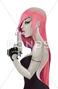 Portrait of a lady with a gun Stock Illustration