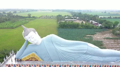 Portrait of the largest Shakyamuni Buddha seen from above in Soc Trang, Vietnam Stock Footage 194228337