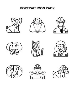 Portrait Line Graphics Icons Pack Stock Illustration