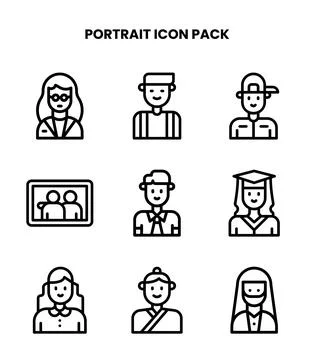Portrait Line Graphics Icons Pack Stock Illustration