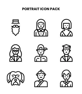 Portrait Line Icons Pack Illustrazione stock