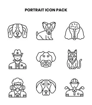 Portrait Line UI Icons Pack Stock Illustration