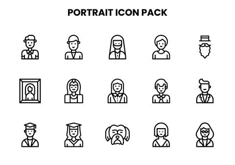 Portrait Line UI Icons Pack Stock Illustration