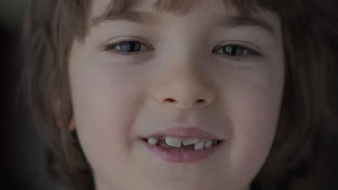 Portrait Little Boy Looking at Camera. Face Contemplative Child. Close-up Видео 267973917