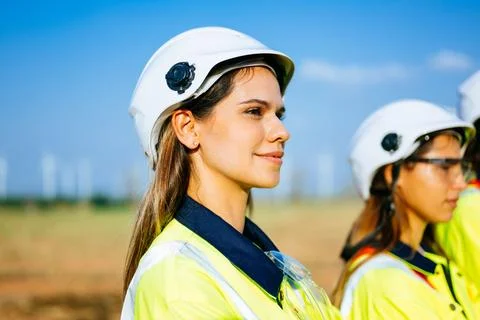 Portrait of maintenance engineers technicians working outdoor together Stock Photos