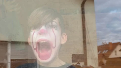 Portrait of make up clown boy actor Stock Footage 141442396