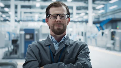 Portrait Of Male Engineer Smiling At Camera At Factory Stock Footage 260482005