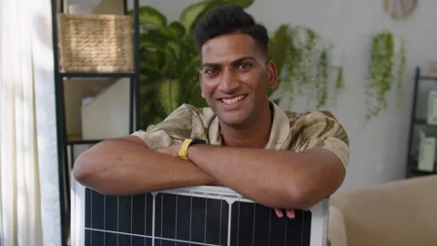 Portrait of Male Environmental Engineer Posing near Solar Panel Stock Footage 276889457