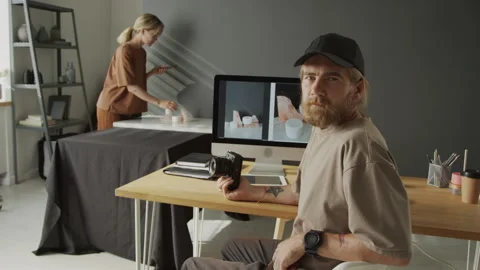 Portrait of Male Photographer Posing at ... | Stock Video | Pond5