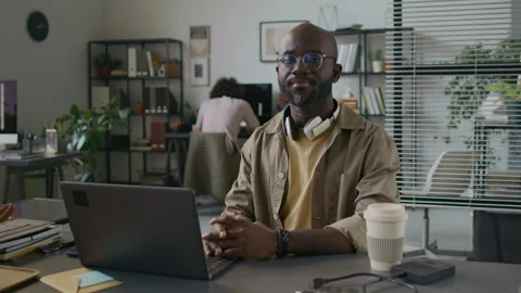 Portrait of Male Software Developer at Work Desk in Modern Office Stock Footage 299242649