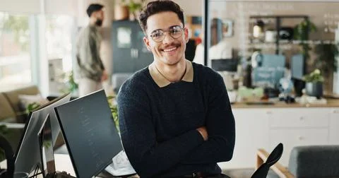 Portrait, man and confident as developer in office for web development, software Stock Photos