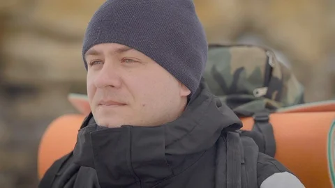 Portrait of a man with a backpack on his back. Stock Footage 106582658