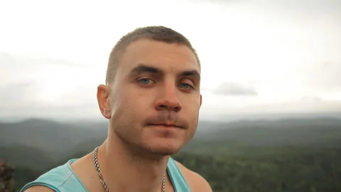 Portrait of a man close-up. Slow motion shot. Stock Footage 91045119