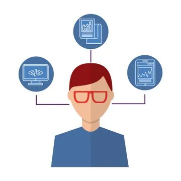 Portrait of man coding programmer Stock Illustration