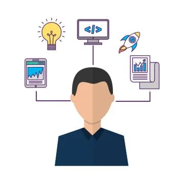 Portrait of man coding programmer Illustrazione stock