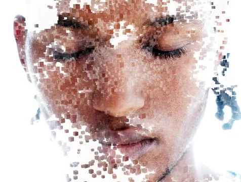A portrait of a man combined with procedurally generated graphics Stock Photos