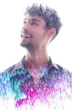A portrait of a man dissolving into a glitch effect Foto stock