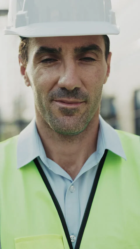 Portrait of man engineer smiling while looking at camera standing at Stock Footage 312811430