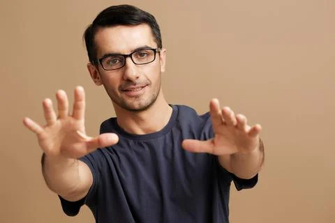 Portrait man glasses posing fashion self-confidence isolated background Stock Photos