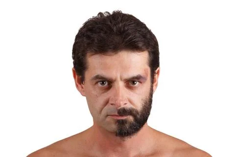 Portrait of man with half shaved face split personality - portrait of man ... Stock Photos